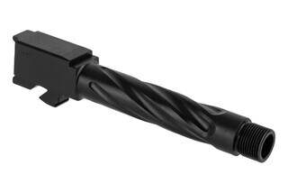 Tactical Kinetics Spiral Fluted Threaded Handgun Barrel for G19 features a black nitride finish